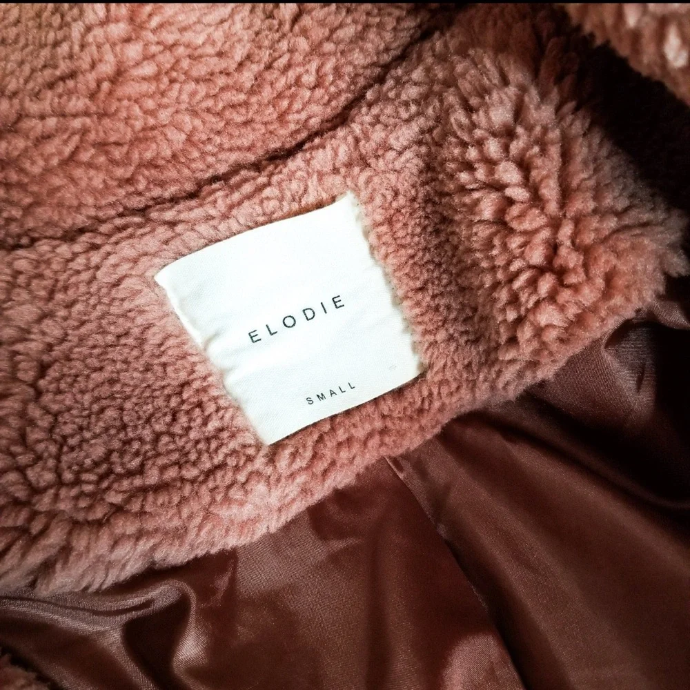 Anthropologie Elodie Pink Teddy Faux Fur Sherpa Shearling Jacket w/ Pockets - Picture 4 of 9